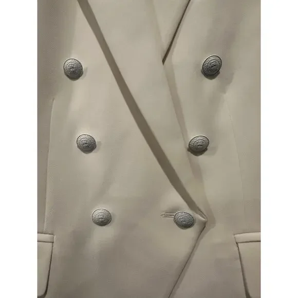 NWT L'AGENCE Kenzie White Size 6 Double Breast Blazer Jacket Office Lux Cotton